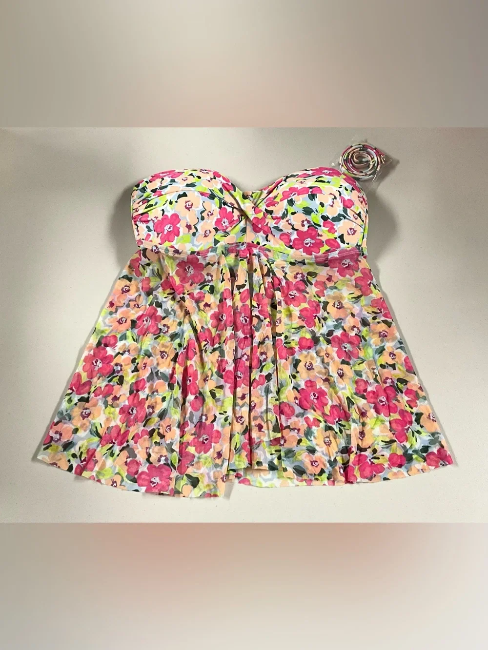 Kona Sol Floral Strapless in Pink, Peach, Yellow and Green Large